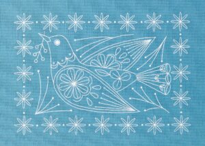 COSMO Embroidery Artist Collection-Dove with Flowers on Vintage Blue