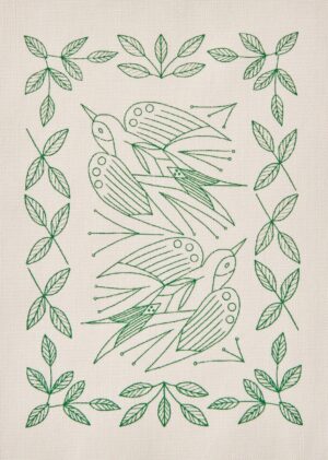 COSMO Embroidery Artist Collection-Swallows with Flowers on Vintage Grey