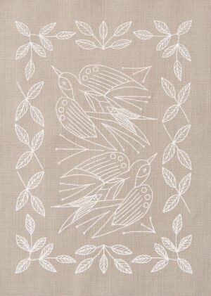 COSMO Embroidery Artist Collection-Swallows and Leaves on Dark Grey
